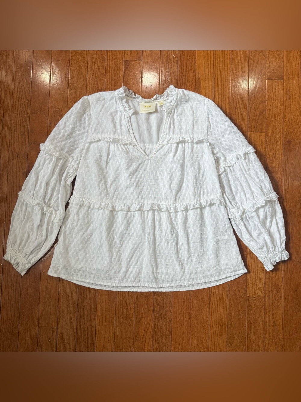 Anthropologie Maeve Women’s Small Angela Ruffle Peasant Blouse Puff Sleeves Boho